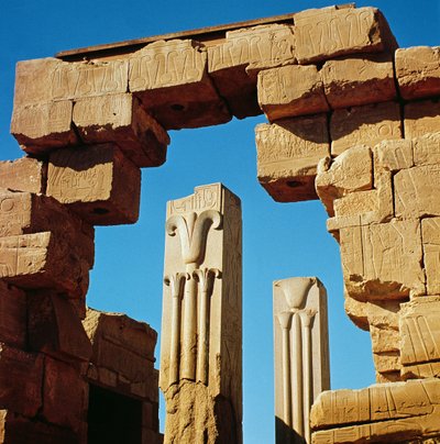 Pillars Decorated with Stylised Lotus and Papyrus Plants from the Great Temple of Amun Complex, New Kingdom by Egyptian 18th Dynasty